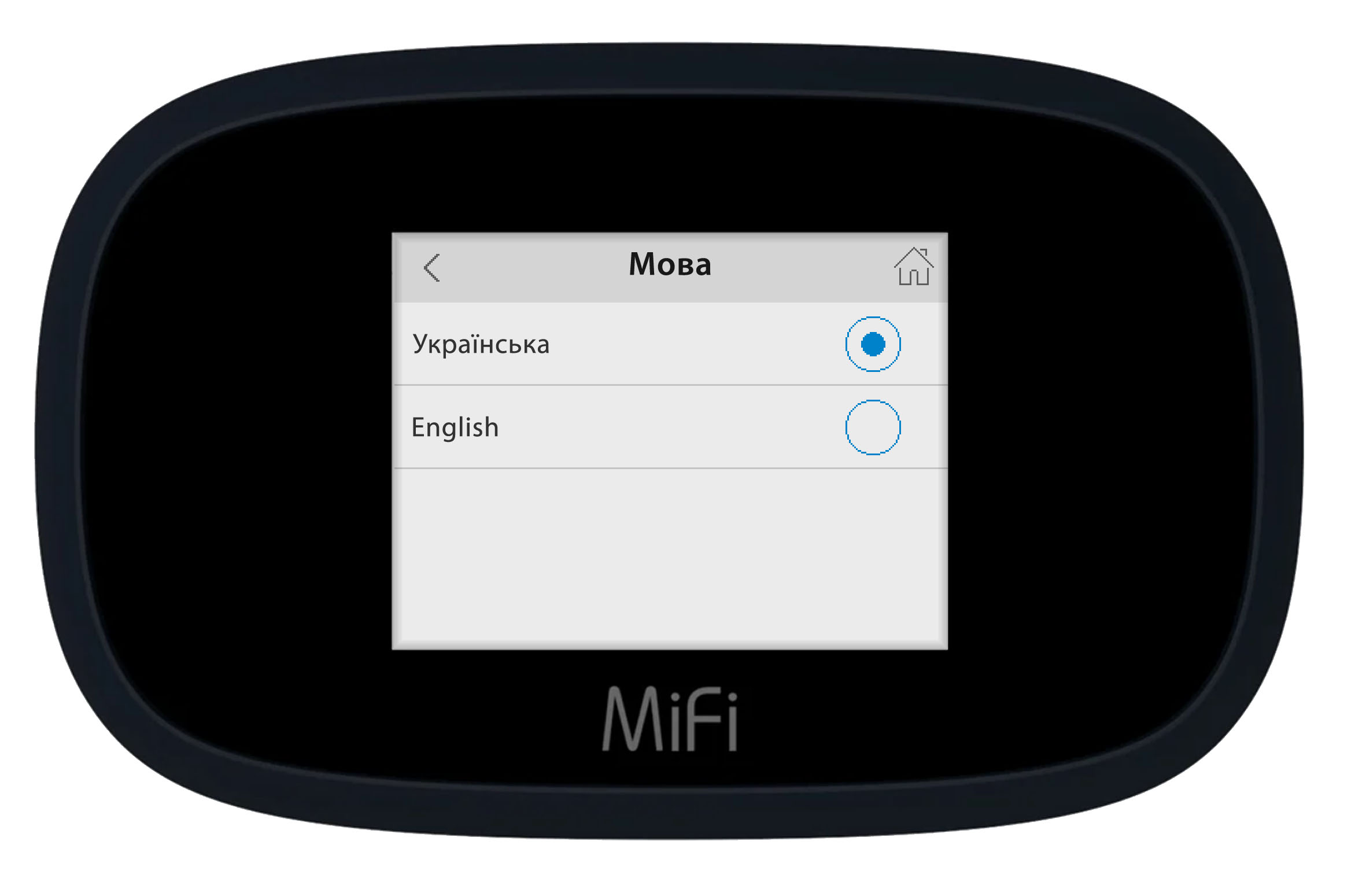 Меню вибору мови через сенсорний дисплей Inseego (Novatel) 8000 (8800L)